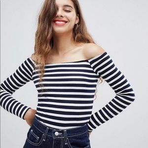 ASOS bardot body in stripe with long sleeves